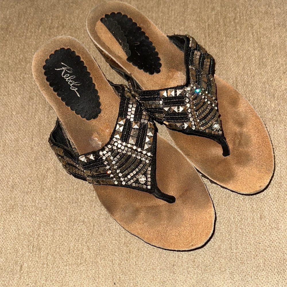 REBELS Womens Leather and Cork Wedge Heel Sandals Size 7